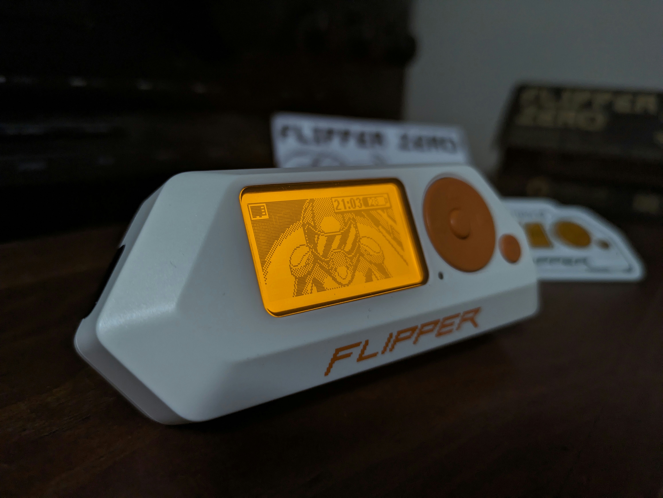 A picture of a Flipper Zero sitting on a table.